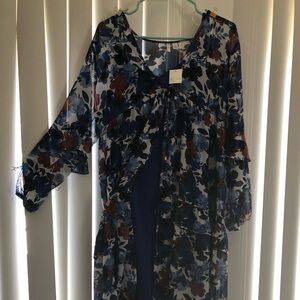 Floral Sheer Kimono in Blue and Red